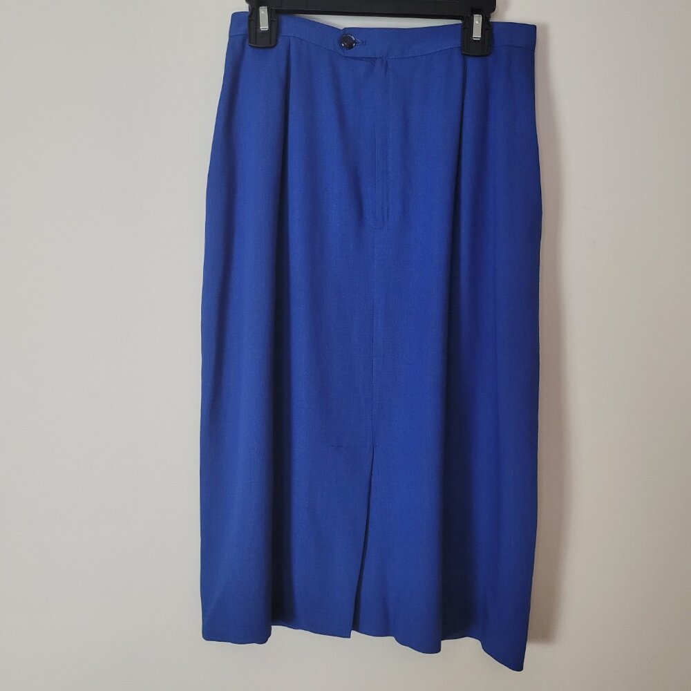 Vintage pencil Skirt Women's XS 24" bright blue 60s office Pinup academia cotton - Picture 4 of 16